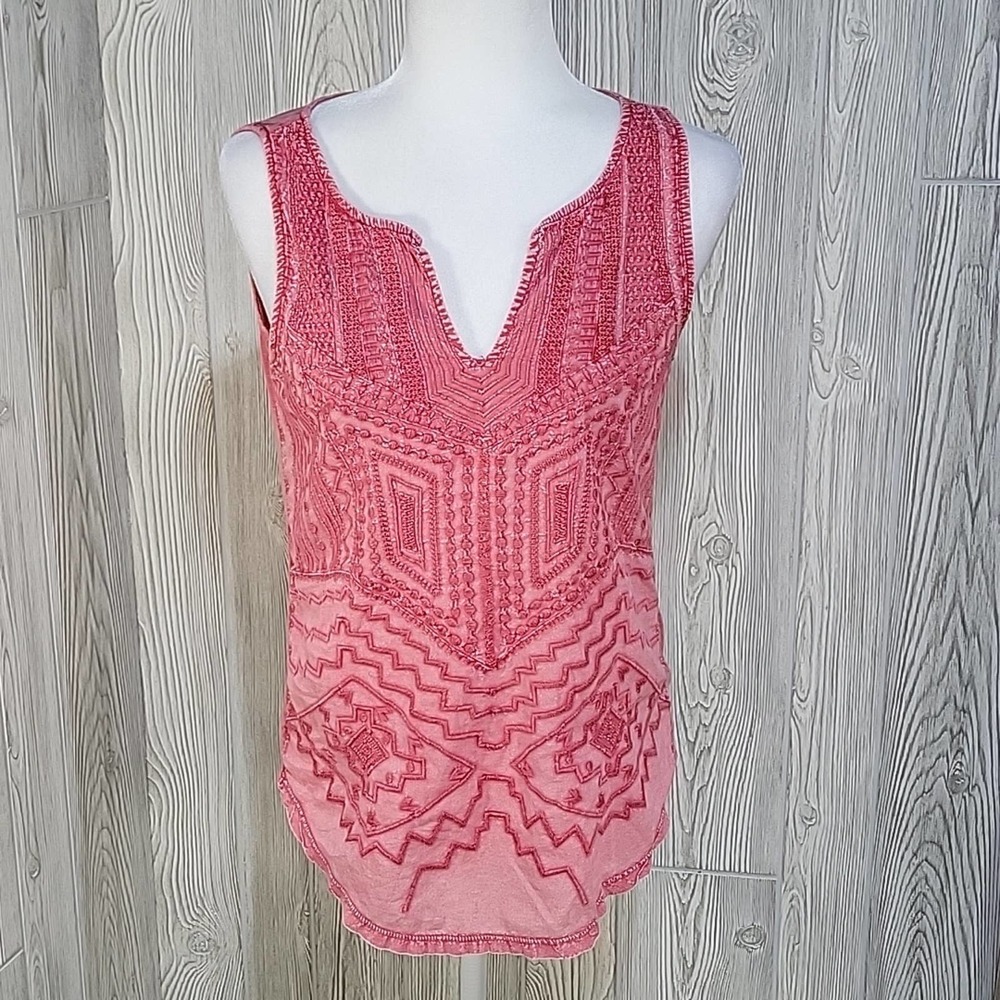 Lucky Brand Sleeveless Embroidered Pink Top, Women's Small